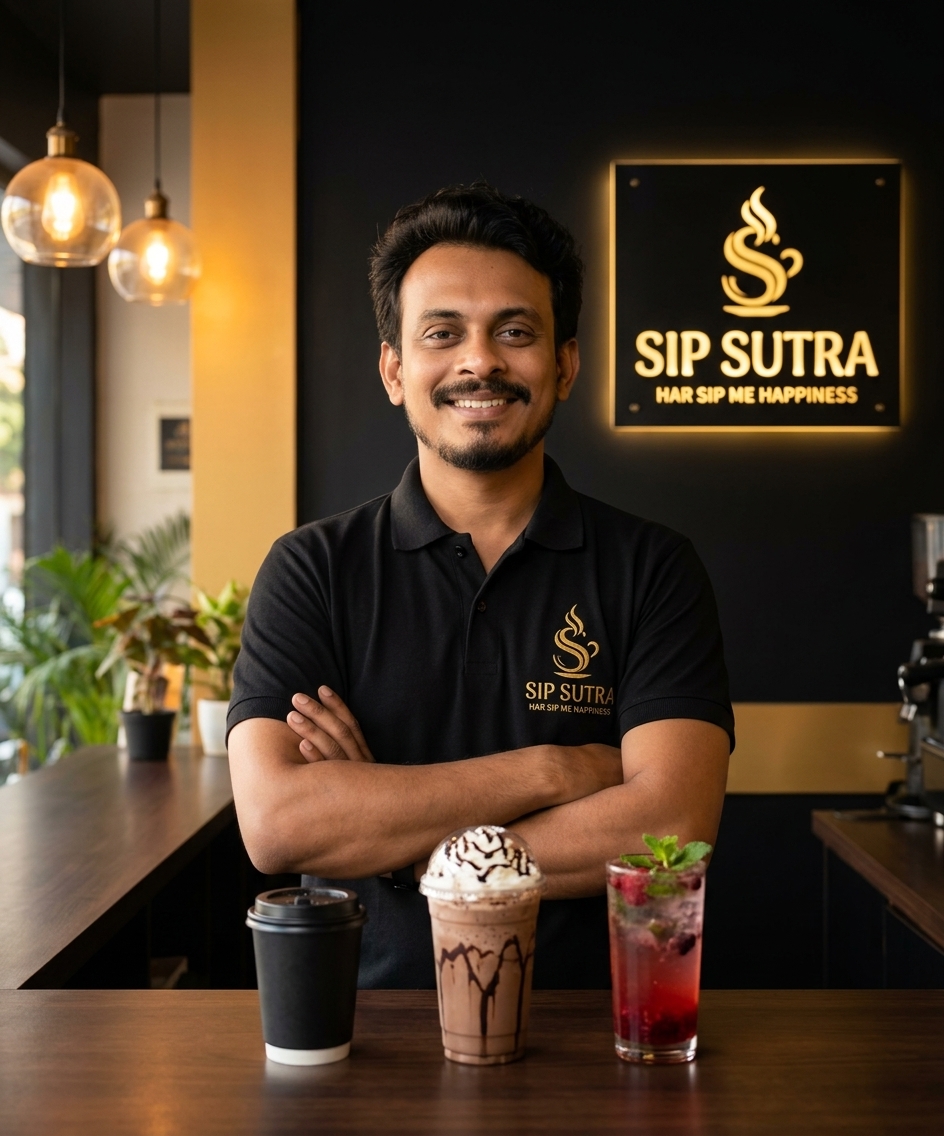 SIP SUTRA founder with premium beverages
